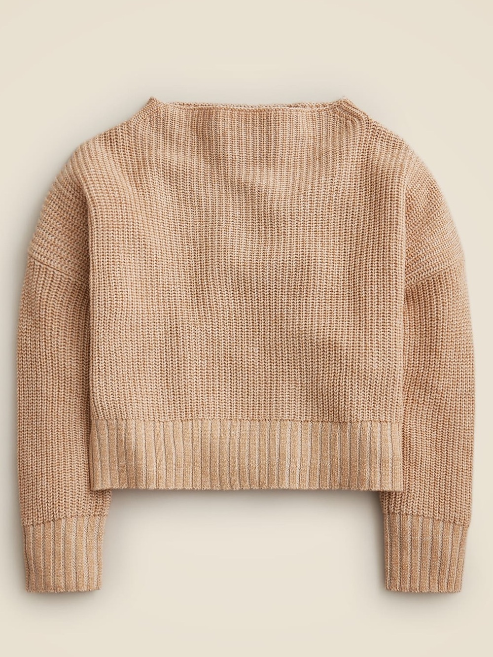 J.Crew Ribbed Funnelneck Sweater in Soft Khaki Bone Linen Cotton Blend | XL